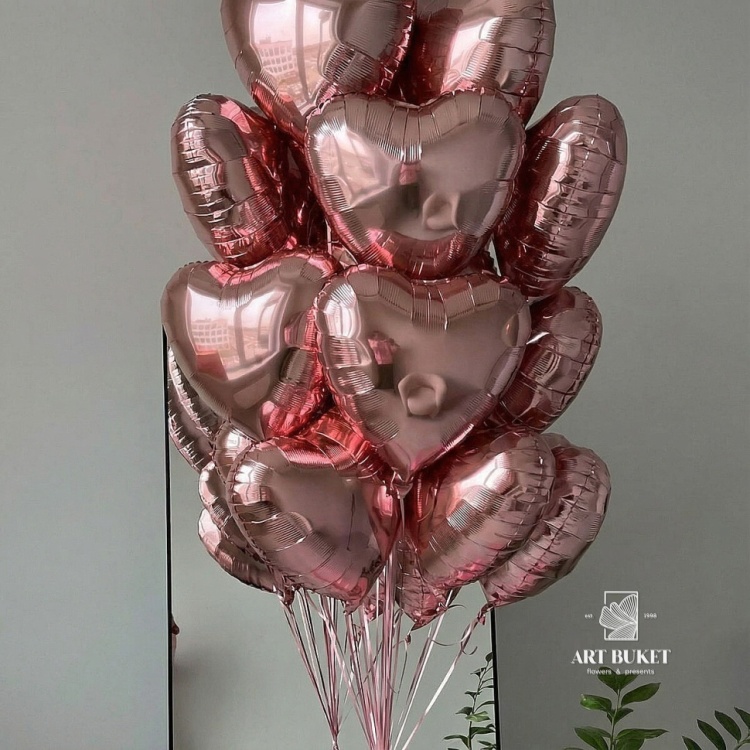 Сет шаров в форме сердца "розовое золото"