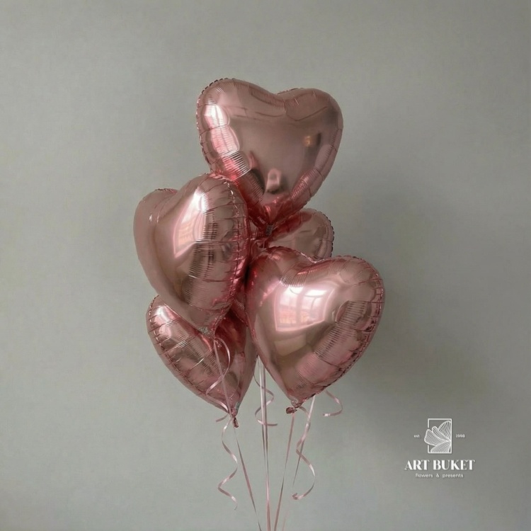 Сет шаров в форме сердца "розовое золото"
