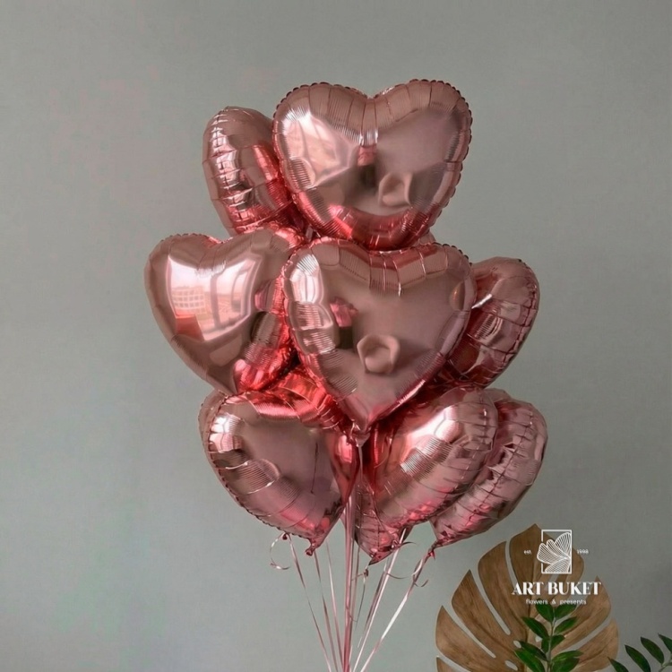 Сет шаров в форме сердца "розовое золото"