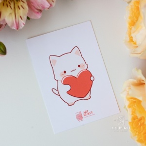 Открытка фирменная "Кот",  7x10 см